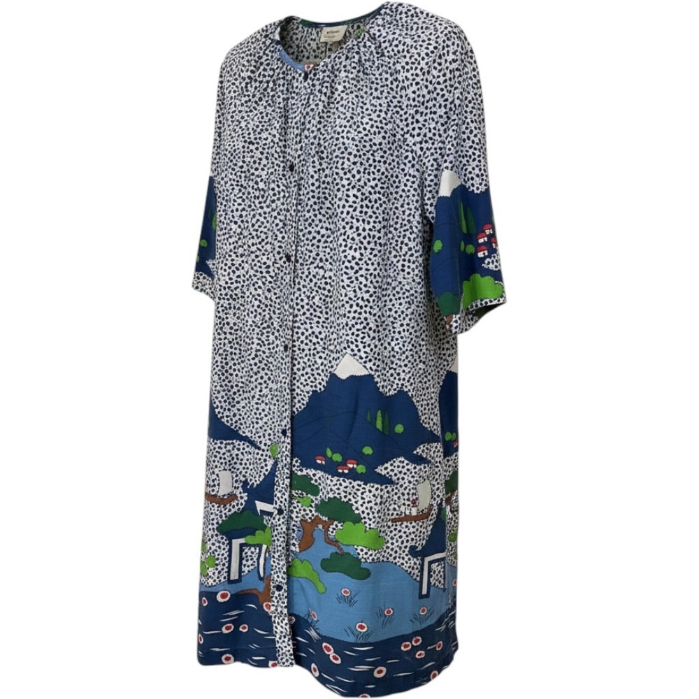 Vintage Models Coat Scenic Novelty Print Button Front House Dress Artsy Granny